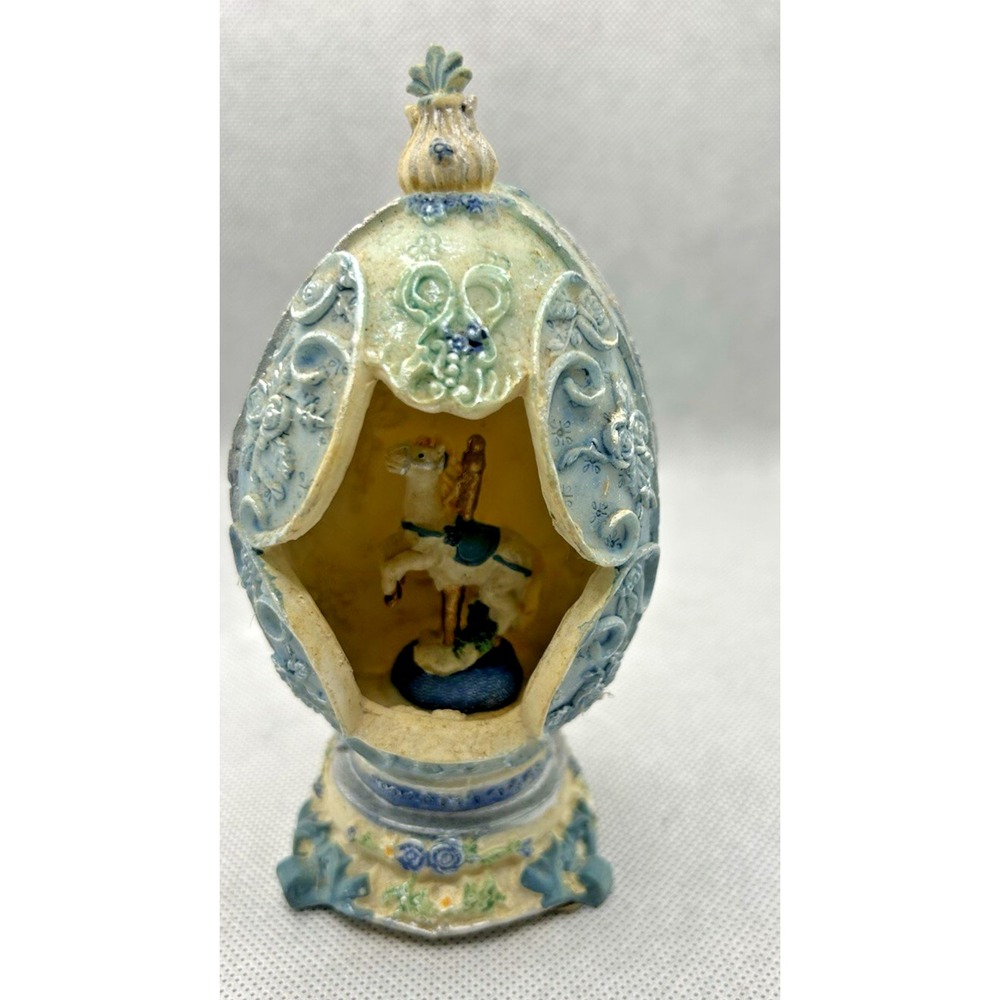 Vintage Ceramic/resin‎ Blue Ivory Carousel Egg By K's Collection. 5" Tall Ornate